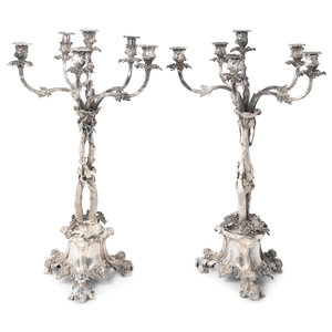 Appraisal: A Pair of Victorian Silverplate Five-Light Candelabra TH CENTURY Height