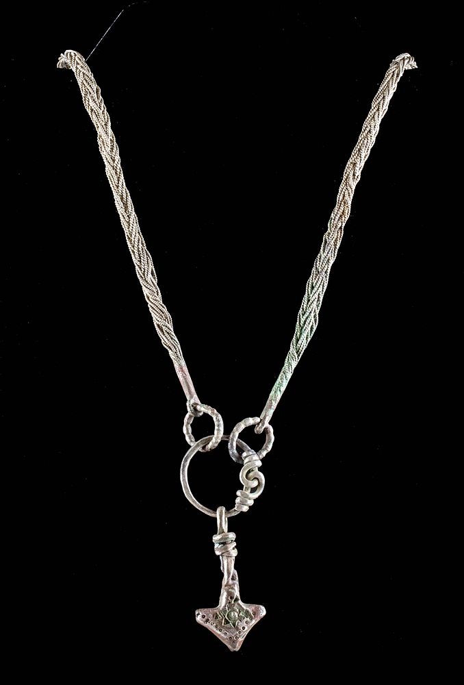 Appraisal: Viking Silver Necklace w Thor's Hammer - Art Loss Northern