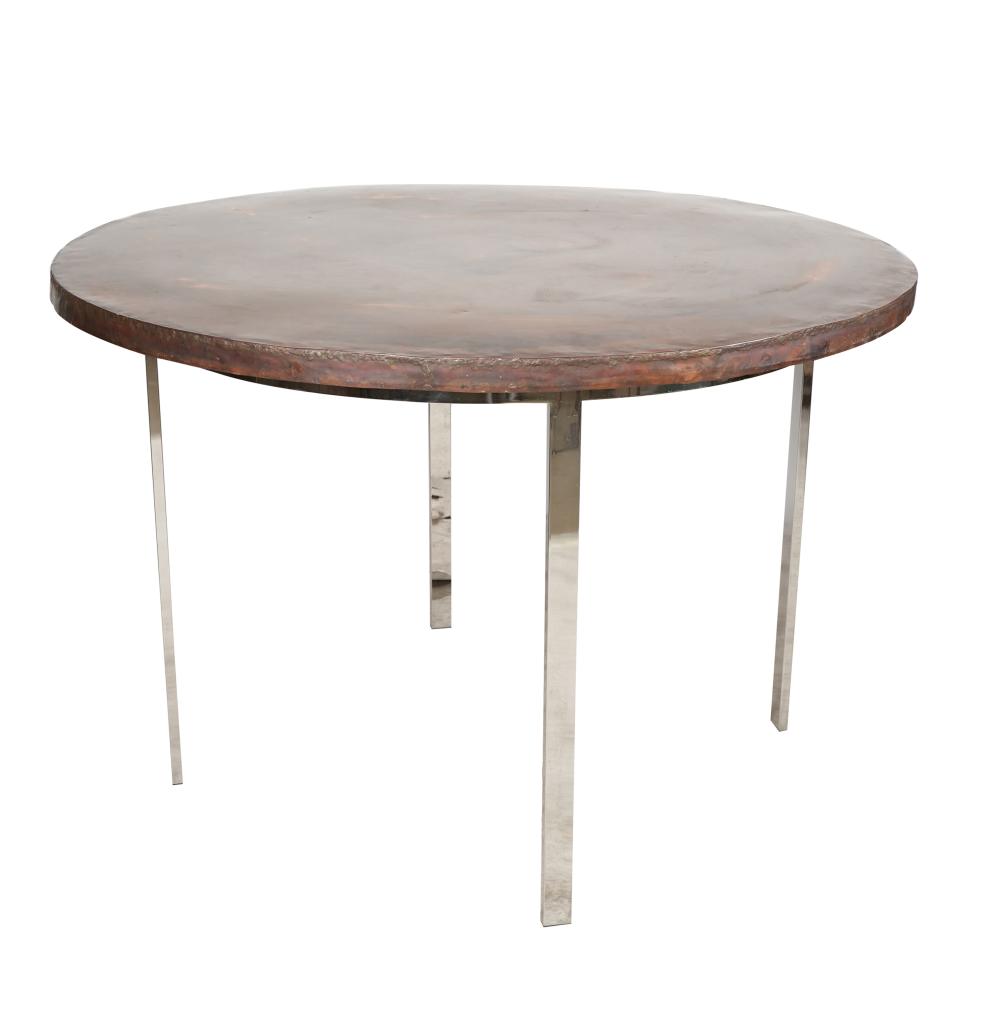 Appraisal: COPPER BRUSHED METAL DINING TABLEunsigned inches diameter inches high Condition