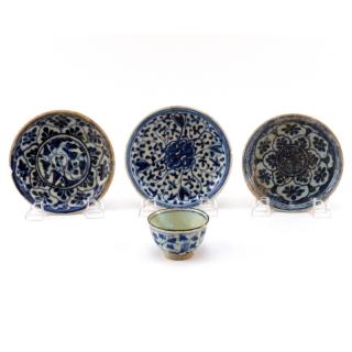 Appraisal: Grouping of Four th Century Persian Blue and White Glazed