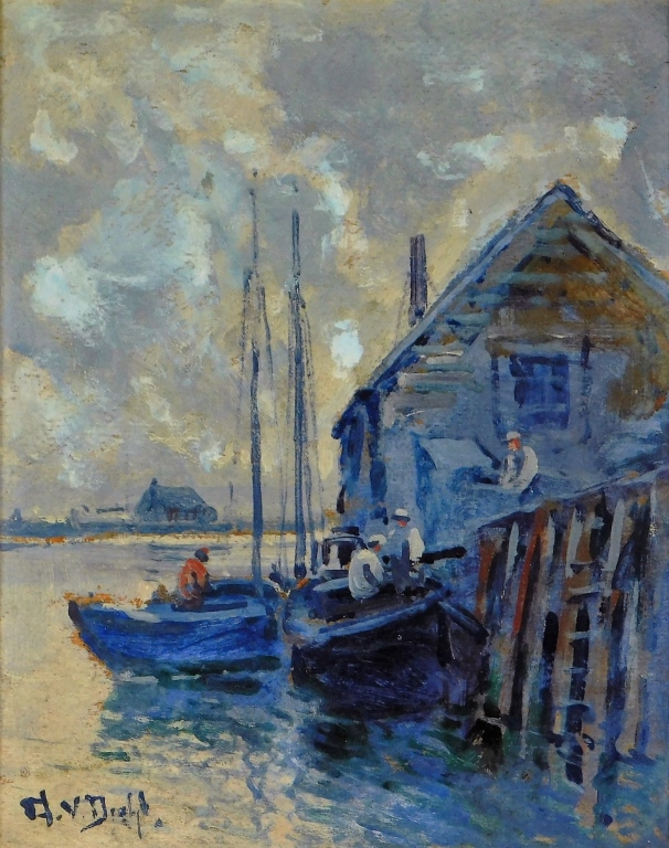 Appraisal: ARTHUR VIDAL DIEHL NEW ENGLAND DOCK PAINTING Massachusetts New York