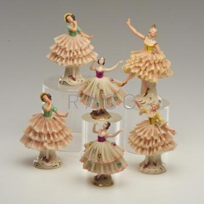 Appraisal: PORCELAIN BALLERINAS Six German th c including four Dresden All