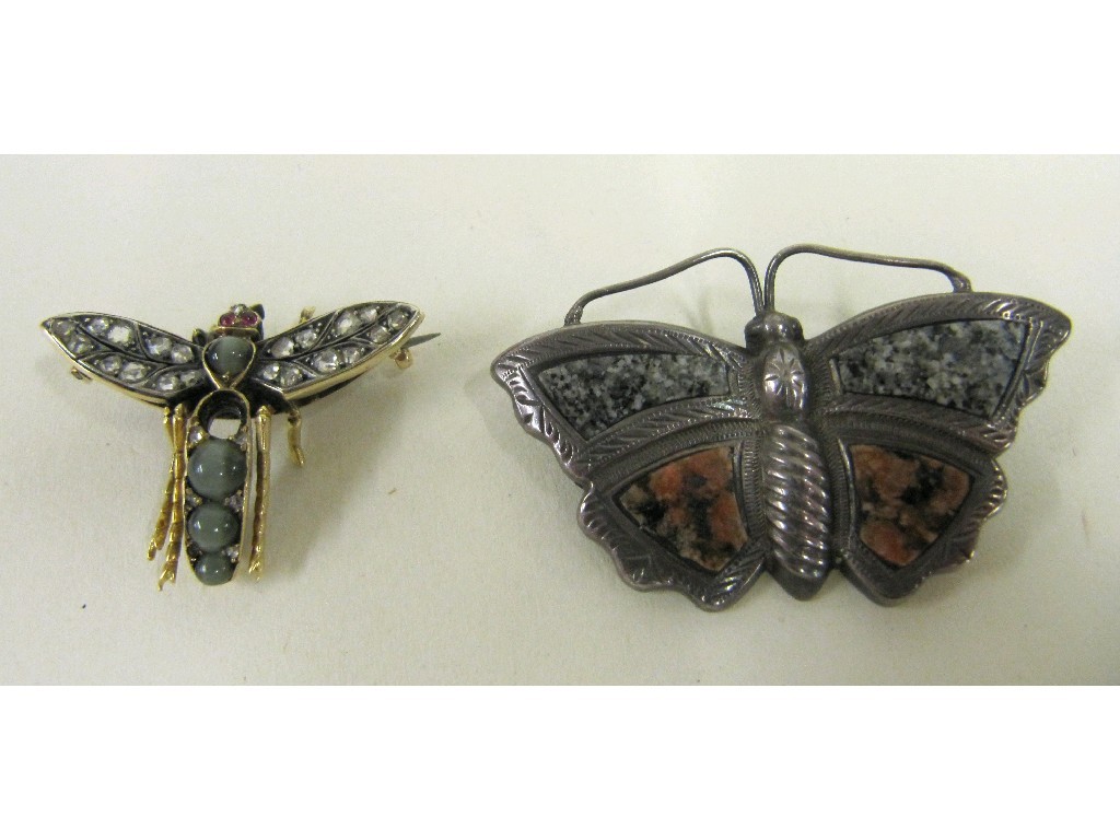 Appraisal: Lot comprising Victorian bi colour metal insect brooch set with