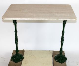 Appraisal: French double iron base cafe table with marble top h