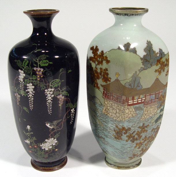 Appraisal: Two Japanese cloisonne vases - one four sided vase enamelled