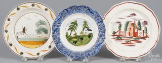 Appraisal: Three English creamware and pearlware plates th c with house