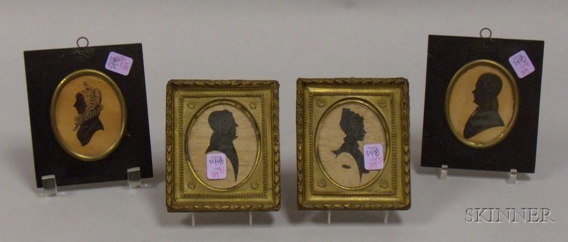 Appraisal: Two Pairs of Framed th Century Miniature Hollow-cut Profile Silhouettes