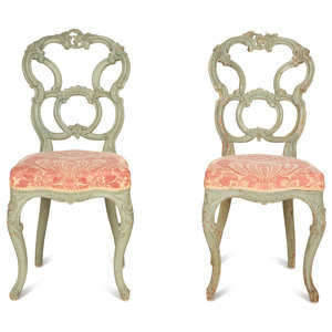 Appraisal: A Pair of Italian Rococo Style Green Painted Side Chairs