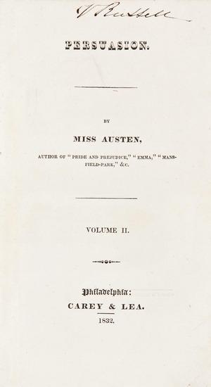 Appraisal: AUSTEN Jane - Persuasion Philadelphia Carey Lea volumes vo x