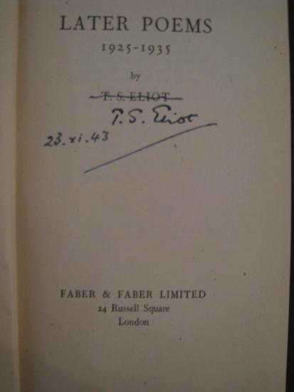 Appraisal: ELIOT T S Later Poems London Faber and Faber vo