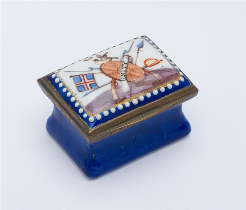 Appraisal: GEORGE III ENAMEL SNUFF BOX The domed top decorated with