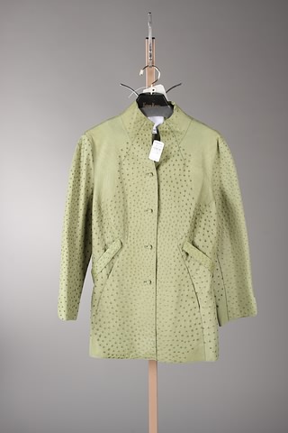 Appraisal: CHADO light green leather ostrich short coat with knotted buttons