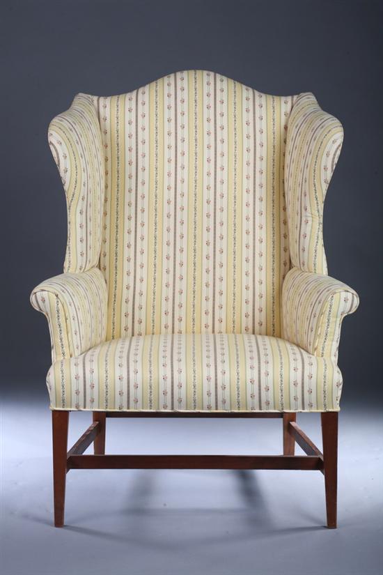 Appraisal: FEDERAL STYLE CHERRYWOOD UPHOLSTERED EASY CHAIR th century with yellow