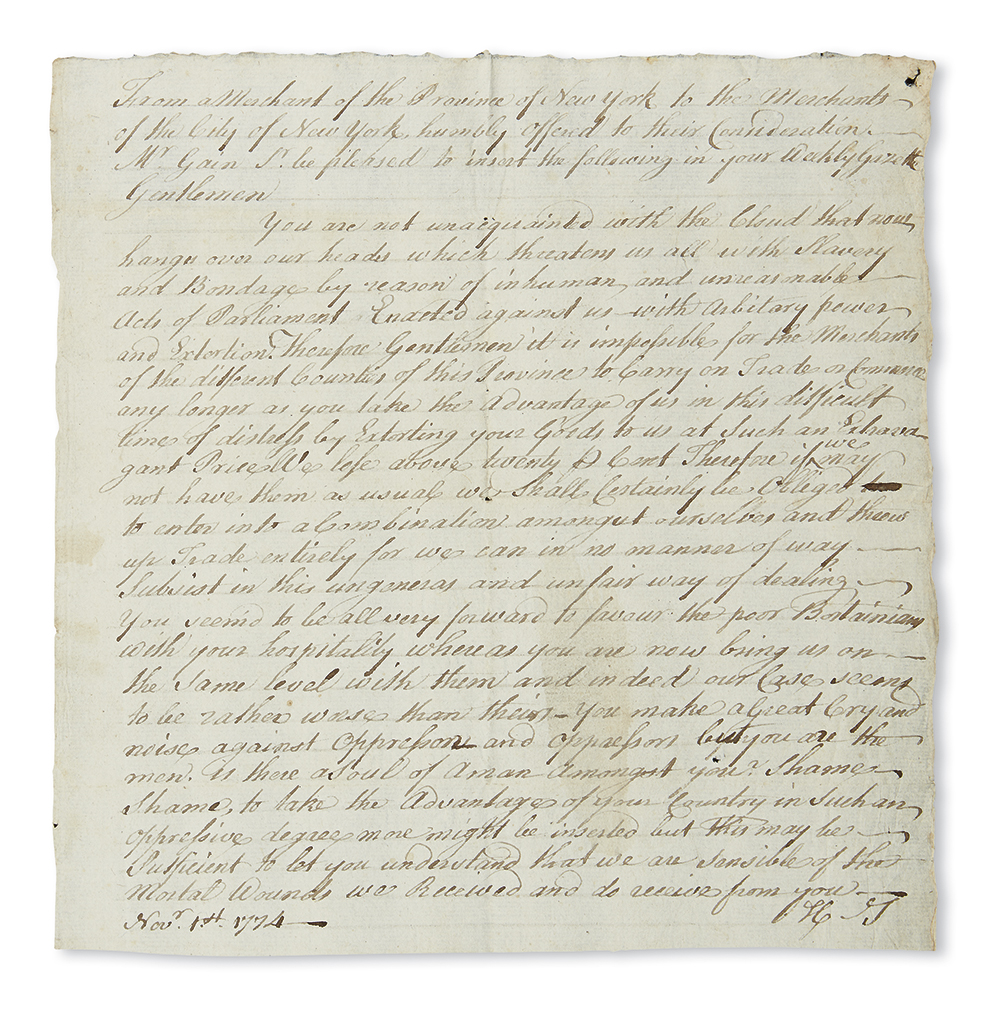 Appraisal: AMERICAN REVOLUTION--PRELUDE Letter from a Merchant of the Province of