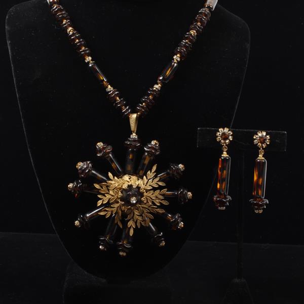 Appraisal: Miriam Haskell pc Brown Glass Beaded Necklace with Gold Tone