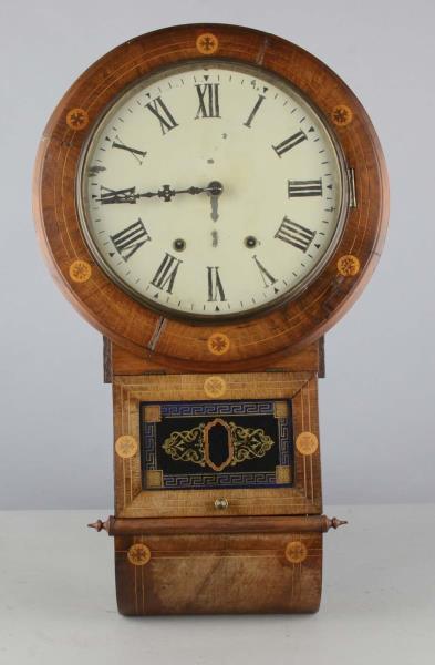 Appraisal: Jerome Co Wood Wall Mount Pendulum Clock This inlaid wood