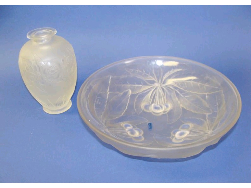 Appraisal: G VALLON A FROSTED GLASS BOWL with moulded decoration of