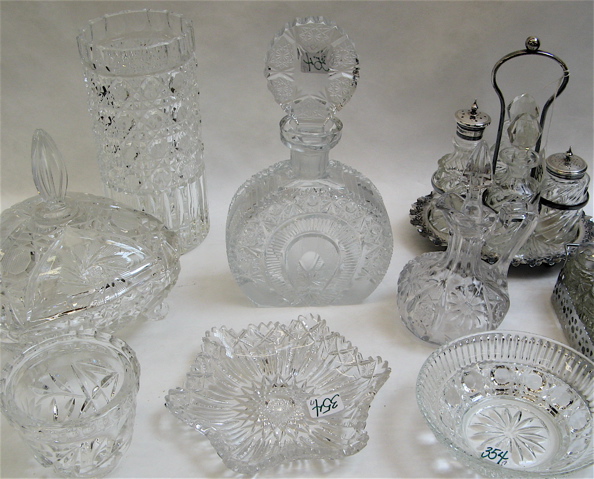 Appraisal: NINETEEN PIECES OF CUT AND PRESSED GLASS includes decanter with