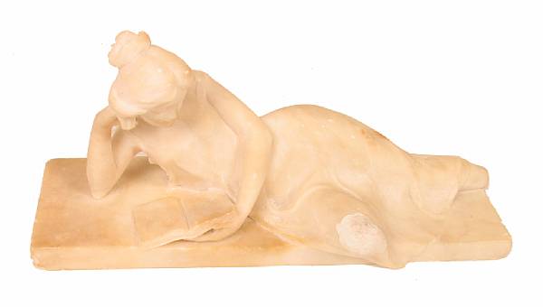 Appraisal: An alabaster carved figure of a reclining maiden Lettivia signed