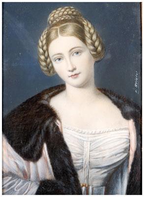 Appraisal: Miniature portrait after Stieler woman in fur-trimmed jacket and white