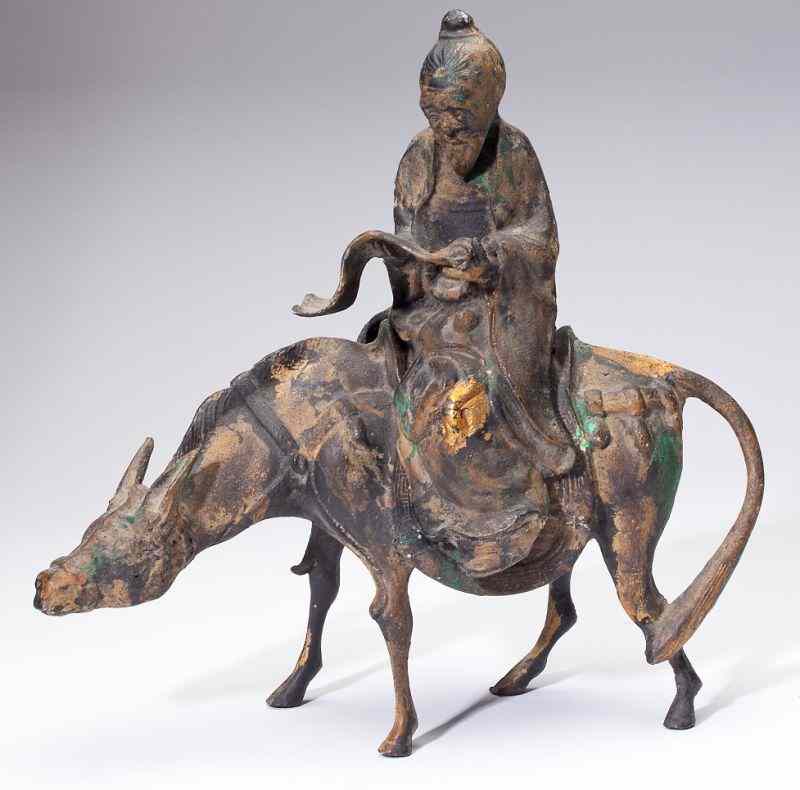 Appraisal: Chinese Figural Two-Part Bronze CenserQing Dynasty late th century depicting