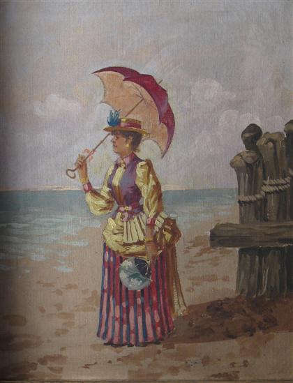 Appraisal: CONTINENTAL SCHOOL early th century LADY ON BEACH WITH PARASOL