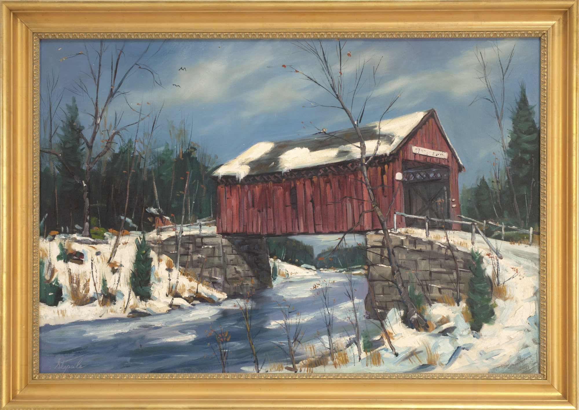 Appraisal: FRAMED PAINTING CHARLES STEPULE American - Winter scene with a