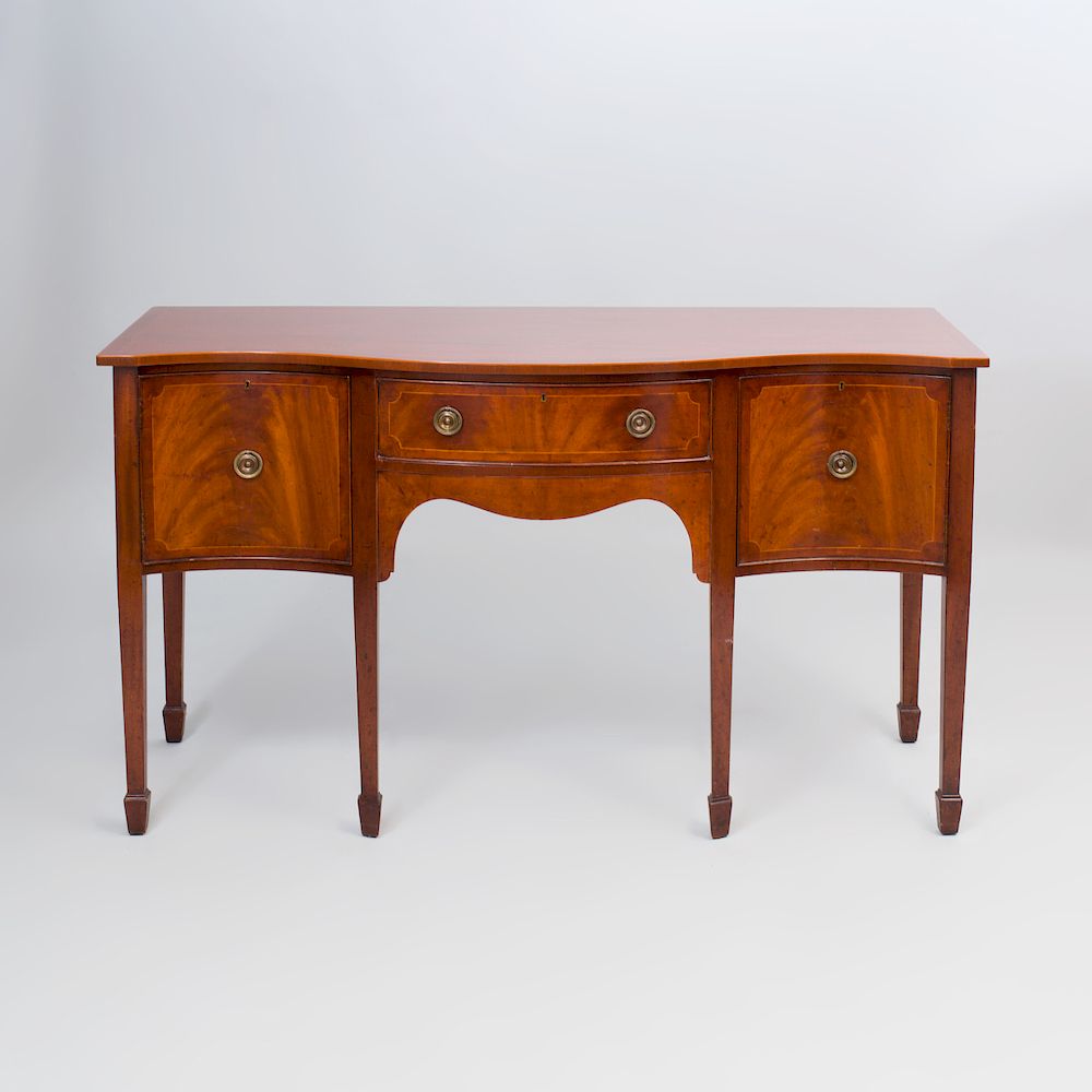 Appraisal: George III Style Inlaid Mahogany Serpentine-Fronted Sideboard One cupboard fitted