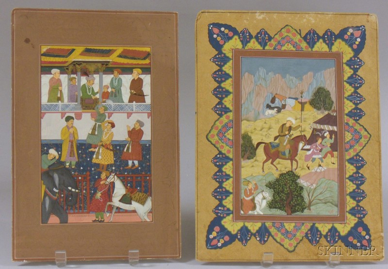 Appraisal: Two Unframed Persian Gouache on Paper Works Depicting Court Scenes