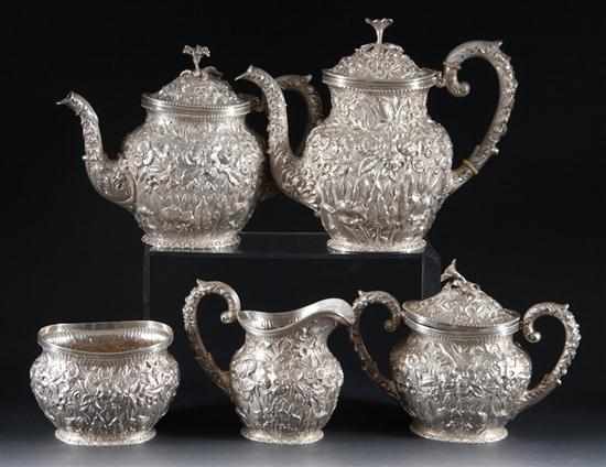 Appraisal: American repousse sterling silver five-piece tea and coffee service S