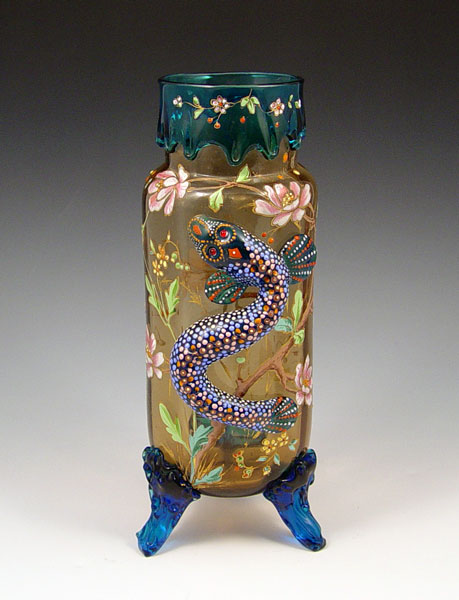 Appraisal: BOHEMIAN MOSER or HARRACH ENAMELED ART GLASS VASE WITH SALAMANDER