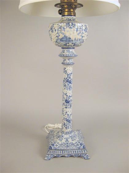 Appraisal: Delft blue and white oil lamp early th century The