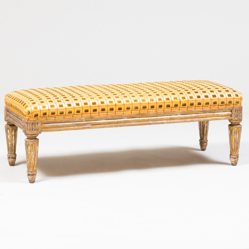 Appraisal: Louis XVI Style Giltwood Upholstered Footstool x x in Condition