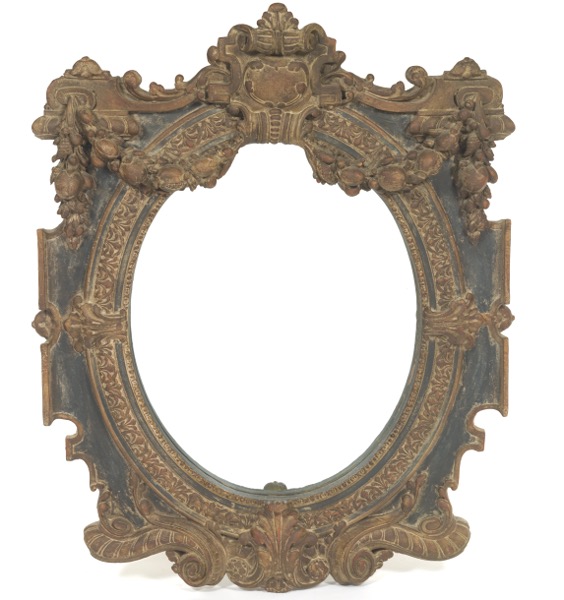 Appraisal: LARGE SHIELD WALL MIRROR x Large carved composite wall mirror