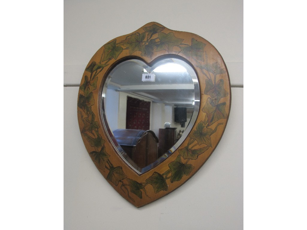 Appraisal: Penwork framed heart shaped wall mirror