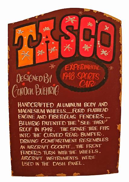 Appraisal: A Tasco experimental sports car from sign maroon background with