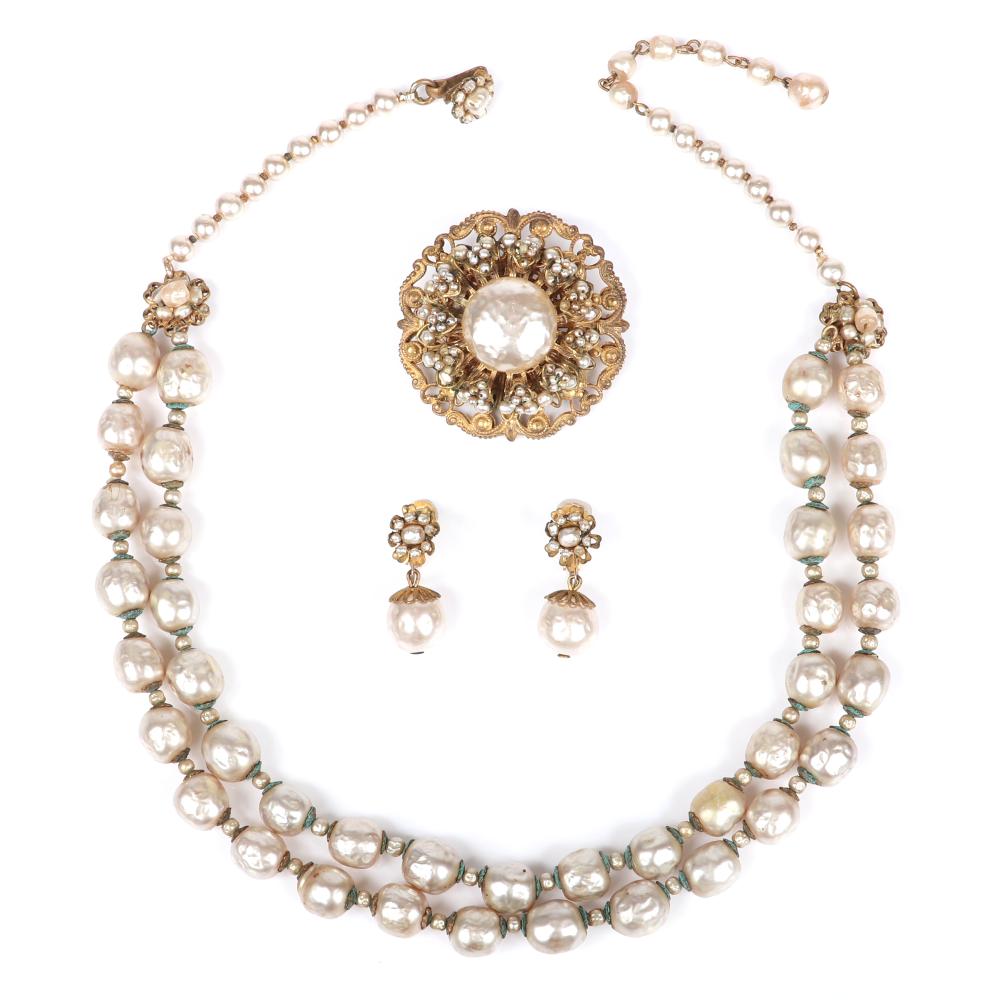 Appraisal: MIRIAM HASKELL CHAMPAGNE BAROQUE PEARL GROUP DOUBLE STRAND NECKLACE ROUND