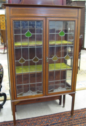 Appraisal: EDWARDIAN INLAID MAHOGANY CHINA CABINET English c the front featuring