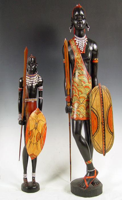 Appraisal: PIECE GROUP CARVED BEADED AFRICAN WARRIORS Carved figures with shields