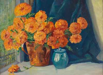 Appraisal: M Stan American th Century Still life with marigolds and