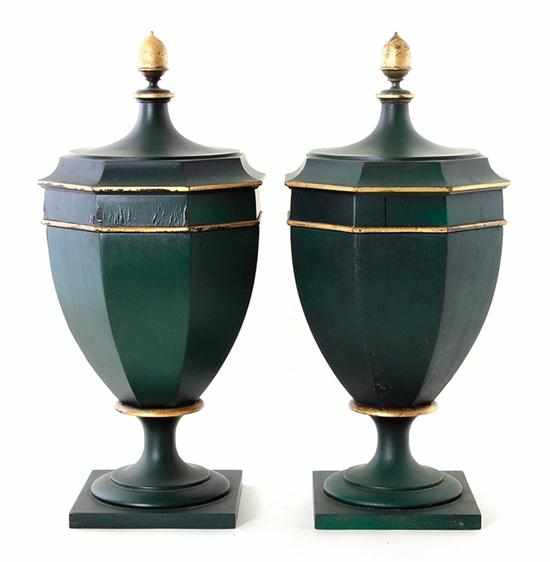 Appraisal: Pair American parcel-gilt and painted knife urns J B Van