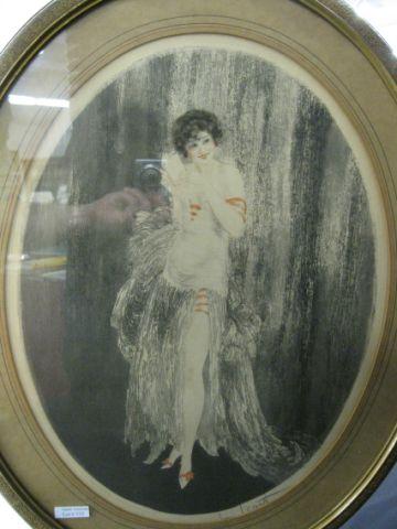 Appraisal: Louis Icart Drypoint Etching pencil signed flirty lady with book