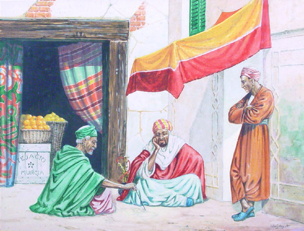 Appraisal: V L Prescott The Story - watercolour of Middle Eastern