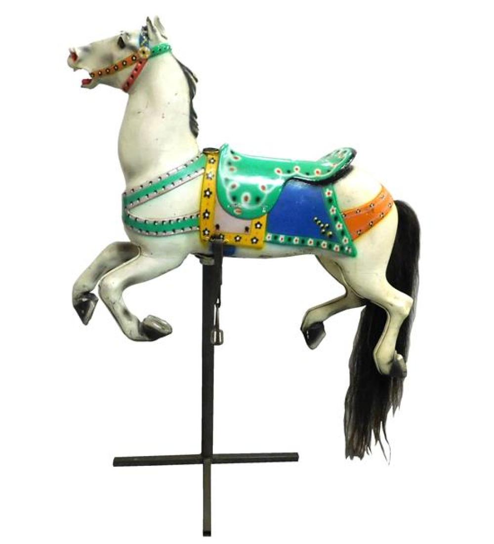 Appraisal: Vintage Carousel horse on post wood with metal reinforcements polychrome