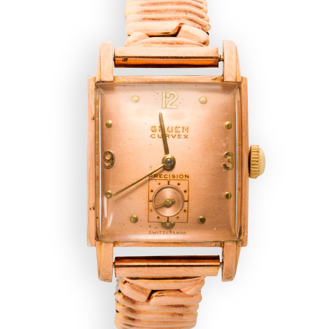 Appraisal: A TEN KARAT ROSE GOLD FILLED WRISTWATCH GRUEN CURVEX A