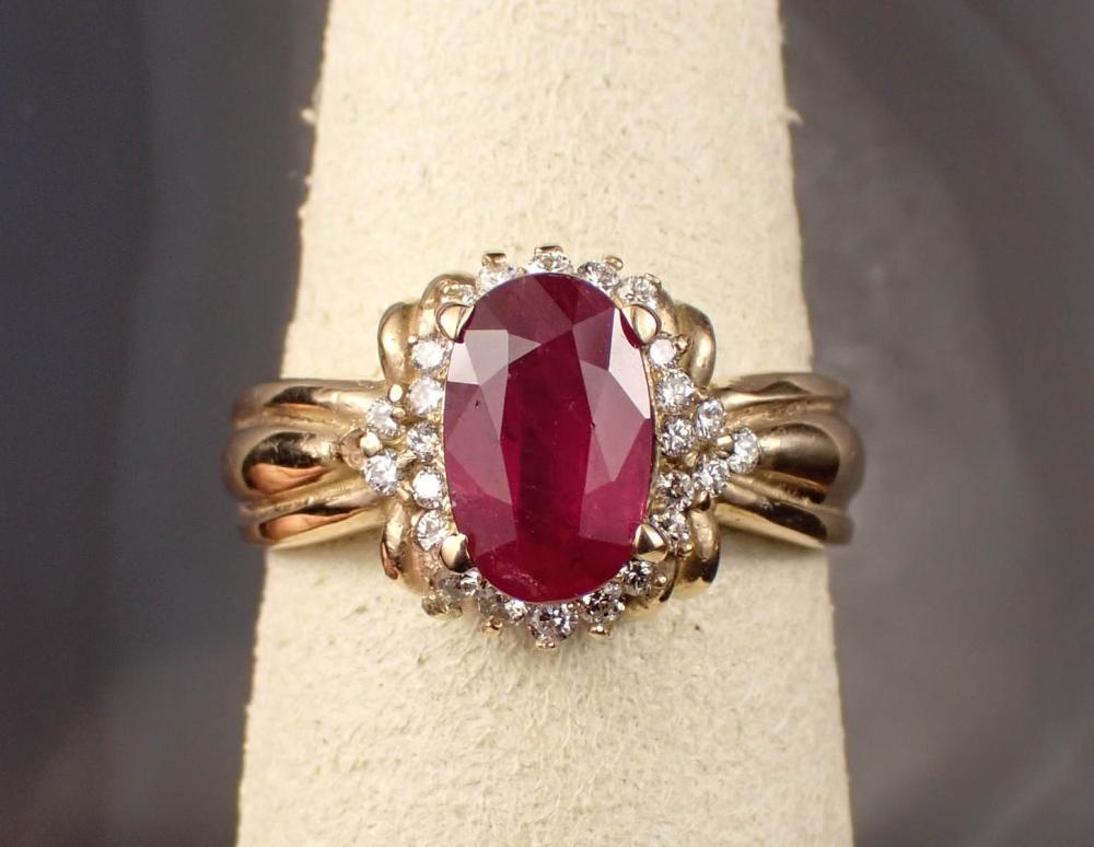 Appraisal: RUBY DIAMOND AND FOURTEEN KARAT GOLD RING The yellow gold