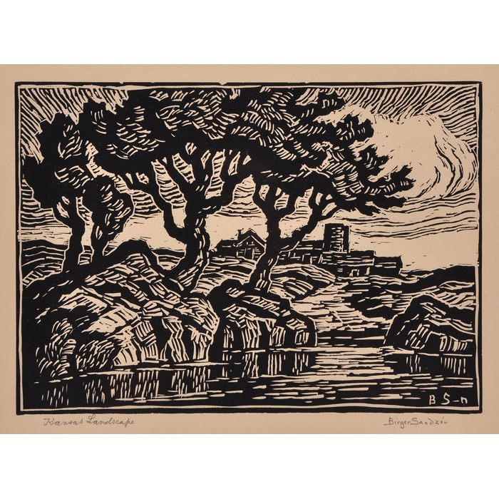 Appraisal: Birger Sandzen American - Kansas Landscape c woodcut x initials