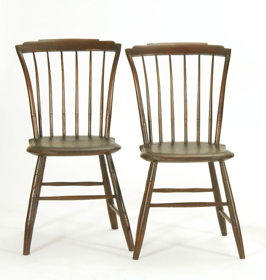 Appraisal: PAIR OF ANTIQUE WINDSOR SIDE CHAIRS Coastal New England Circa