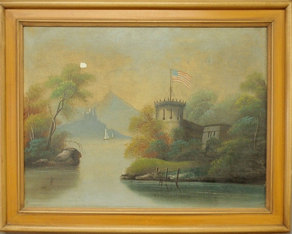 Appraisal: - Oil on canvas Hudson River School painting of a