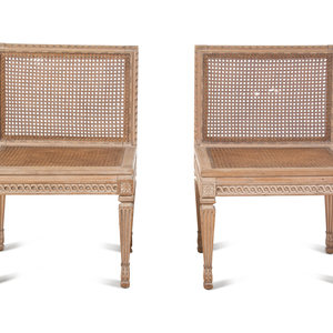 Appraisal: A Pair of Louis XVI Style Caned Slipper Chairs th